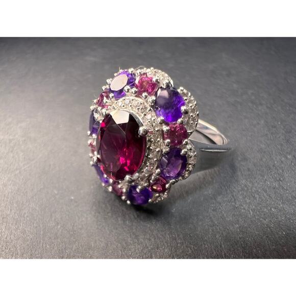 NEW rhodolite garnet and amethyst ring in sterling silver size 7 - Picture 3 of 16